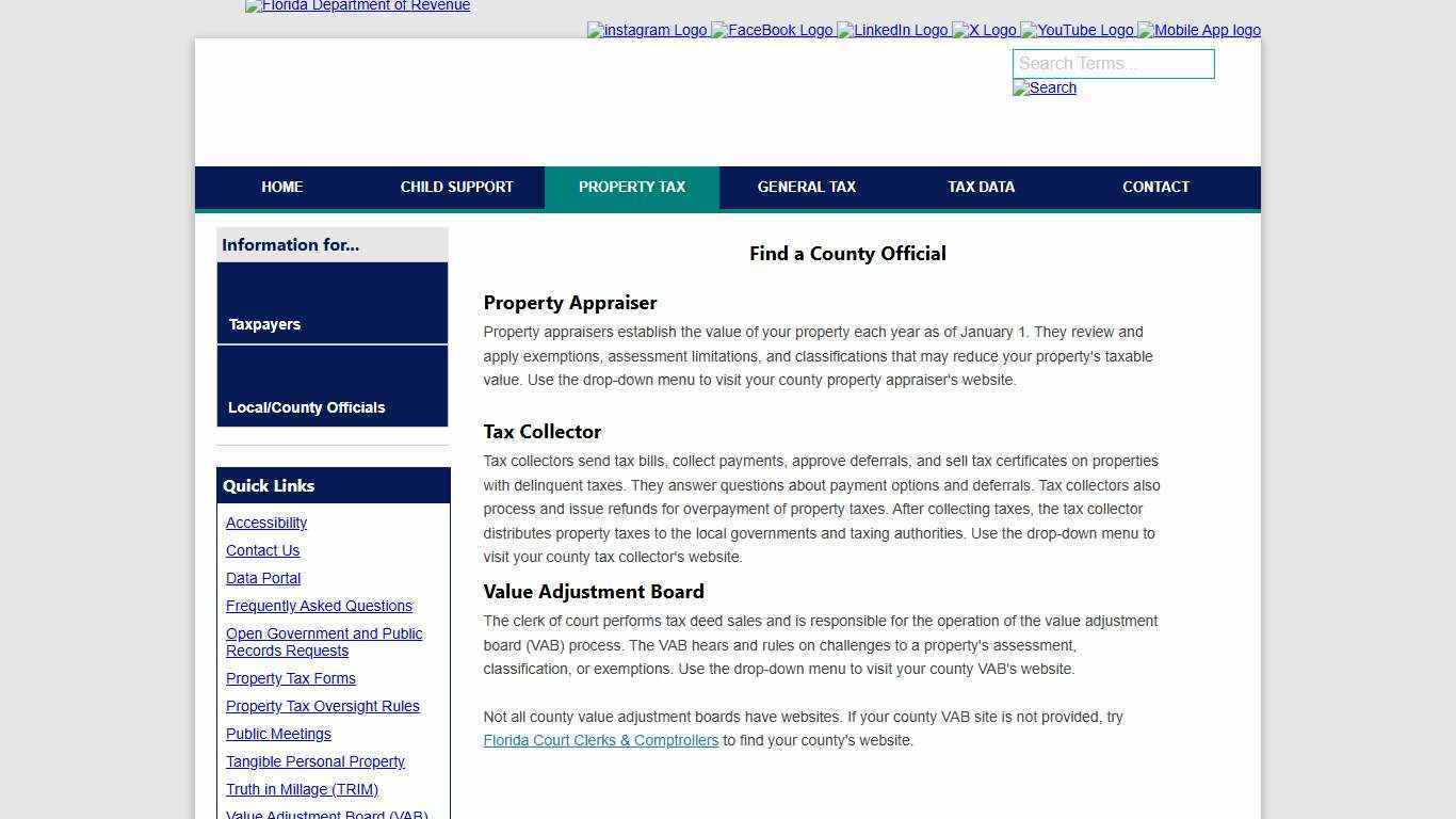 Florida Dept. of Revenue - Property Tax - Local Officials