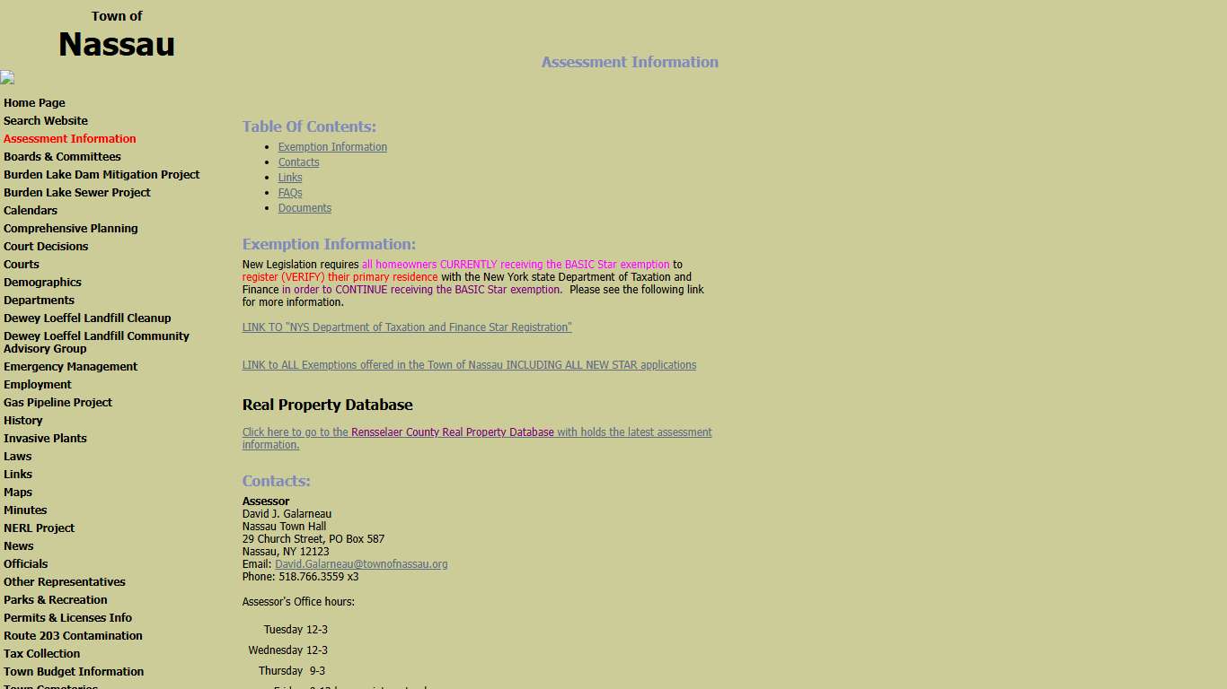 Town Of Nassau: Assessment Information: Assessment Information [Digital Towpath]